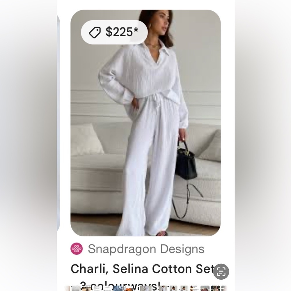 CHARLI Selina cotton set,crinkle sheer top,matching wide leg pants,PTP 22” Italy